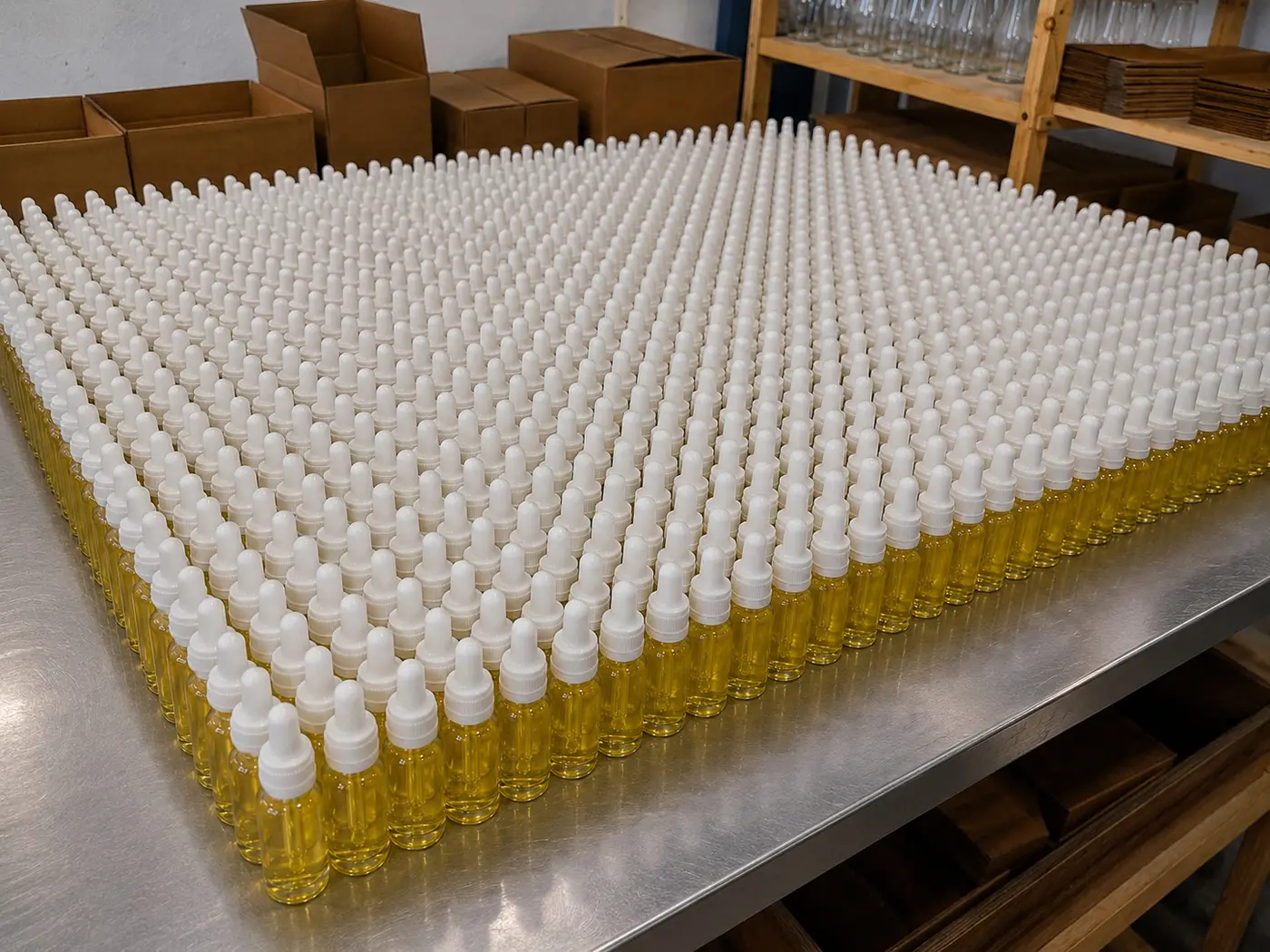 Lini produksi stevia cair botol dropper tampak atas